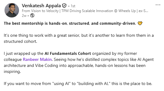 LinkedIn review from cohort alumni 1