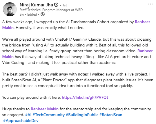 LinkedIn review from cohort alumni 2