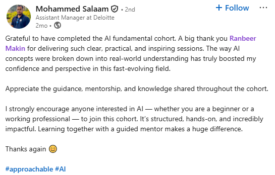 LinkedIn review from cohort alumni 6